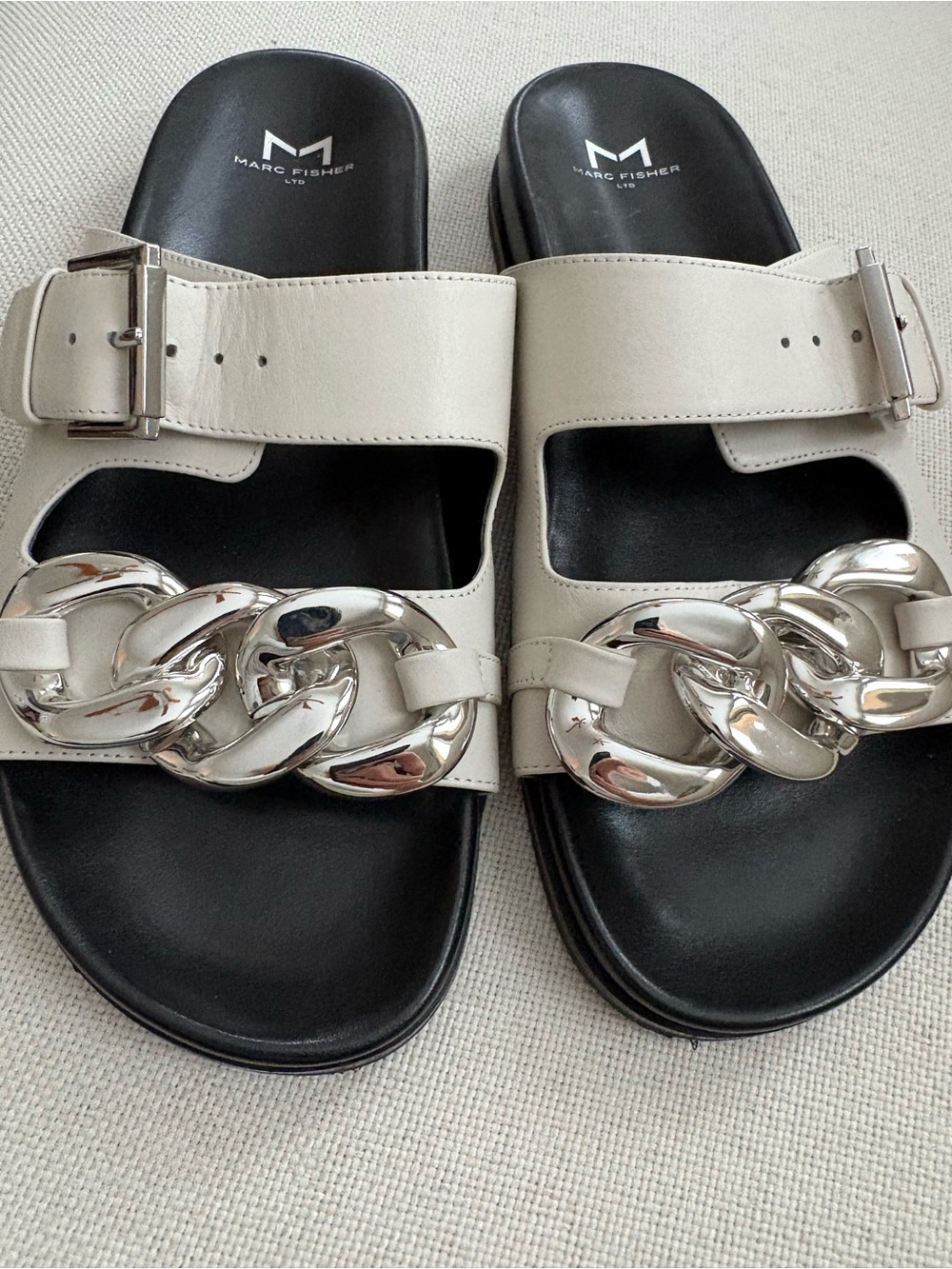 Marc Fisher LTD Fresno Women’s Chain Sandals Size 9 Chalk Gray Comfort Summer - Picture 6 of 11